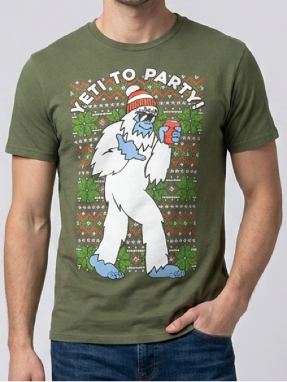 Kohl's Mad Engine Holiday Yeti To Party Graphic T-Shirt Green Men's S -Fits Kids